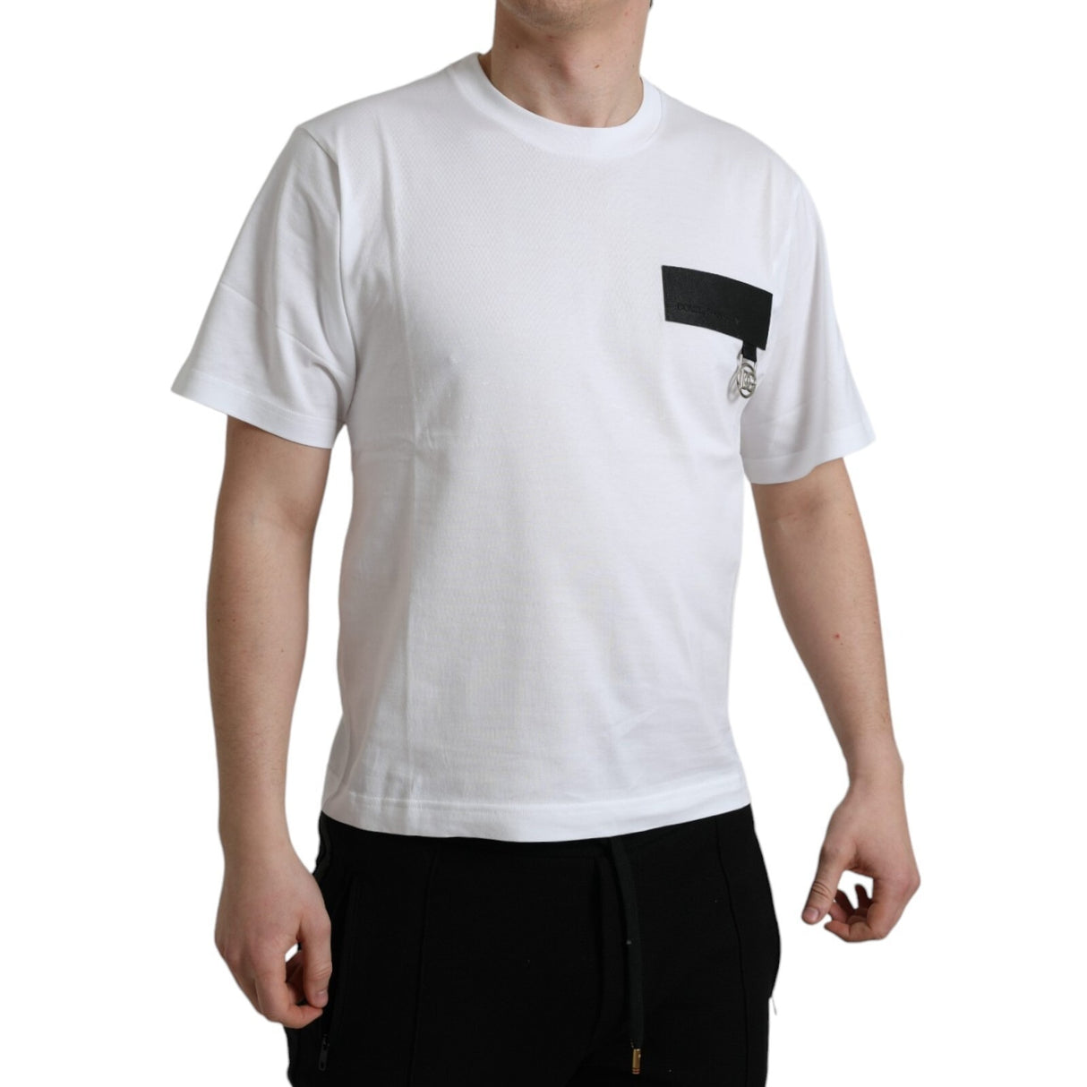 Dolce & Gabbana White Logo Patch Cotton Crew Neck T-shirt