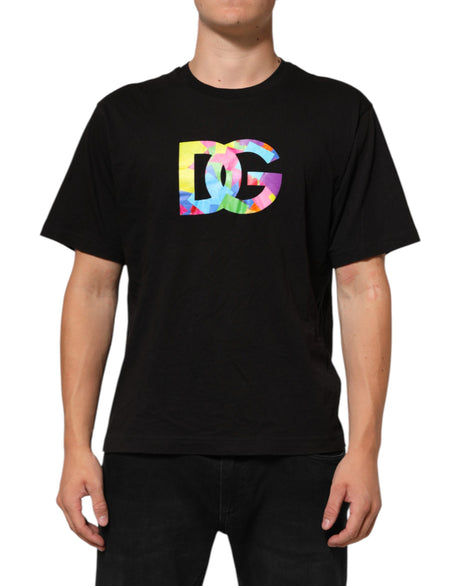 Dolce & Gabbana Black Logo Print Cotton Crew Neck T-shirt