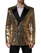 Dolce & Gabbana Gold Sequined Double Breasted Jacket Blazer