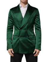 Dolce & Gabbana Green Satin Double Breasted Jacket Blazer