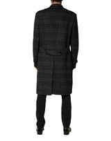 Dolce & Gabbana Grey Double Breasted Plaid Wool Coat Jacket