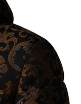Dolce & Gabbana Black Floral Jacquard Quilted Hooded Jacket