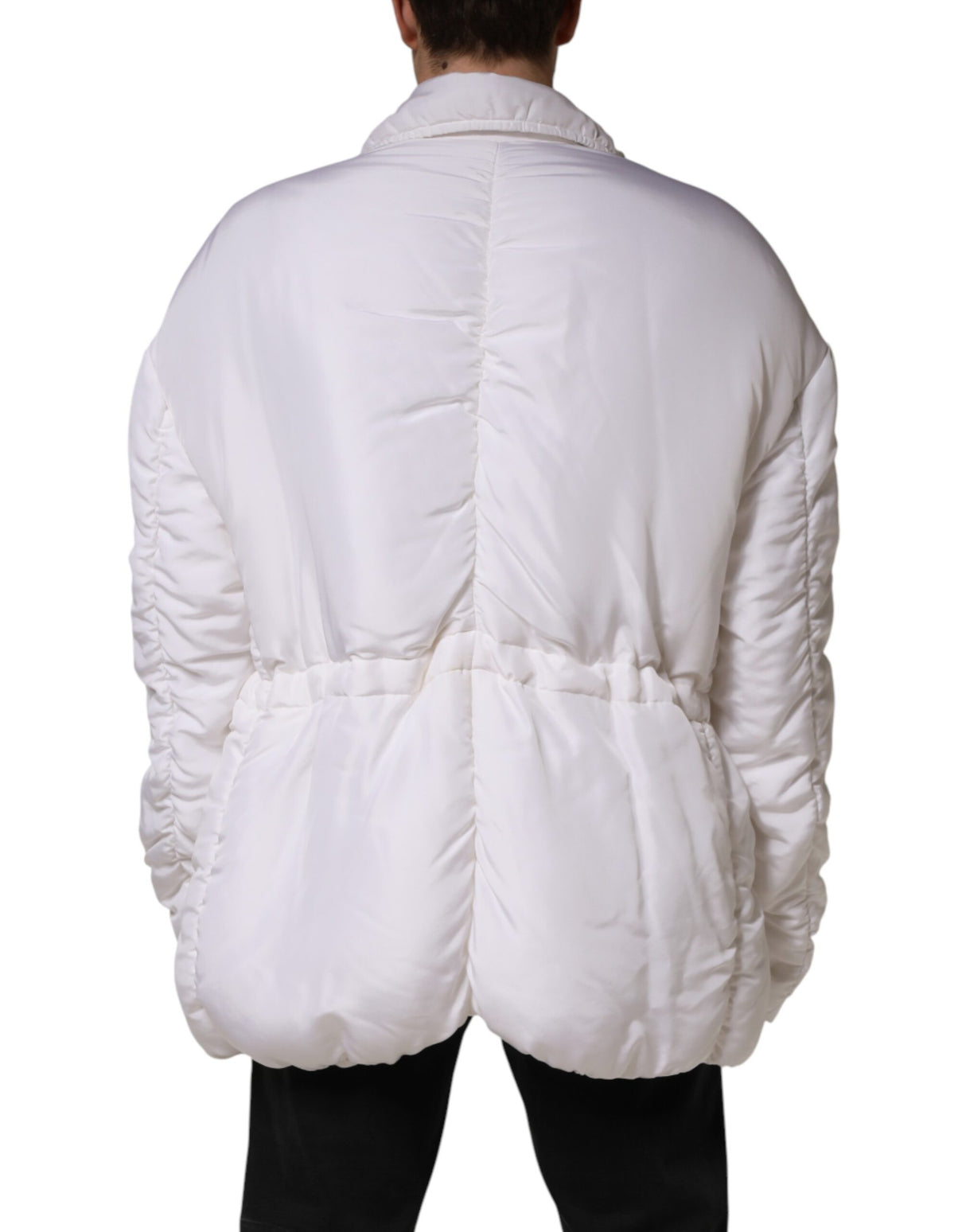 Dolce & Gabbana White Silk Padded Parka Men Coat Jacket