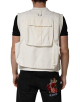 Dolce & Gabbana White Cotton Cargo Men Vest Coat Jacket