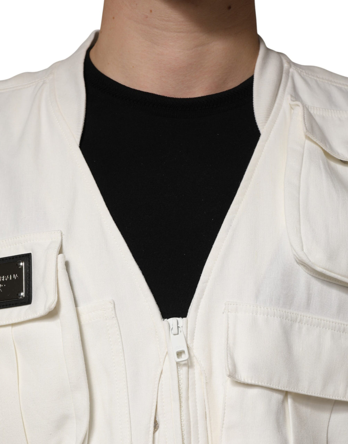Dolce & Gabbana White Cotton Cargo Men Vest Coat Jacket