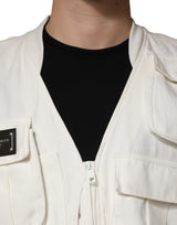Dolce & Gabbana White Cotton Cargo Men Vest Coat Jacket