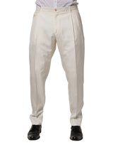 Dolce & Gabbana White Silk Tapered Dress Men Trouser Pants
