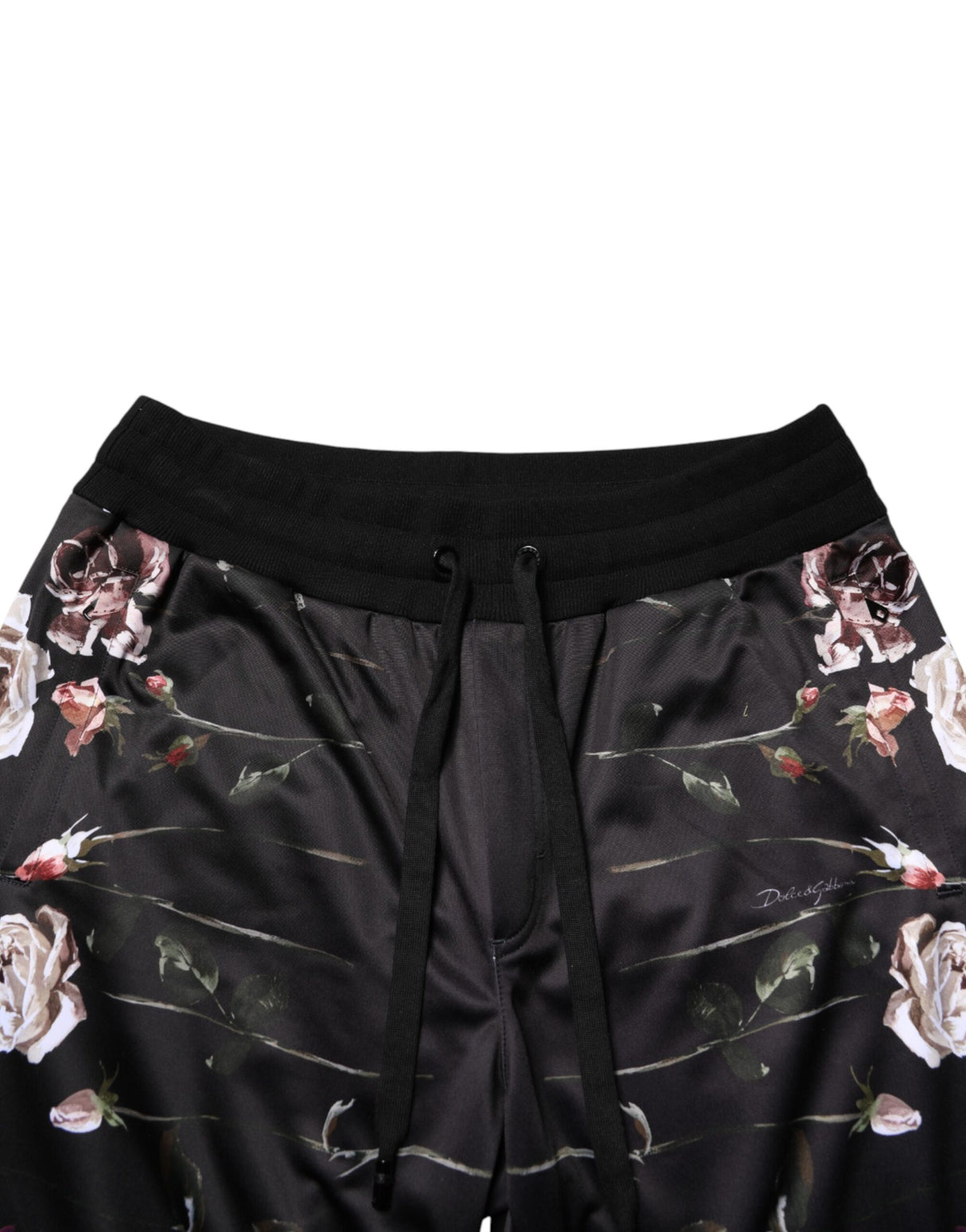 Dolce & Gabbana Black Floral Straight-Leg Chino Trouser Pants