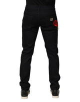 Dolce & Gabbana Black Floral Cotton Skinny Men Denim Jeans