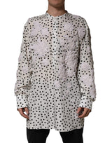 Dolce & Gabbana White Polka Dot Floral Embroidery Men Shirt