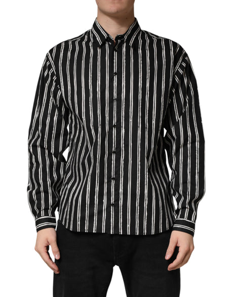 Dolce & Gabbana Black Stripes Cotton Men Formal Dress Shirt