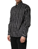 Dolce & Gabbana Black Stripes Cotton Men Formal Dress Shirt