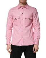 Dolce & Gabbana Pink Cotton Collared Men Button Down Shirt