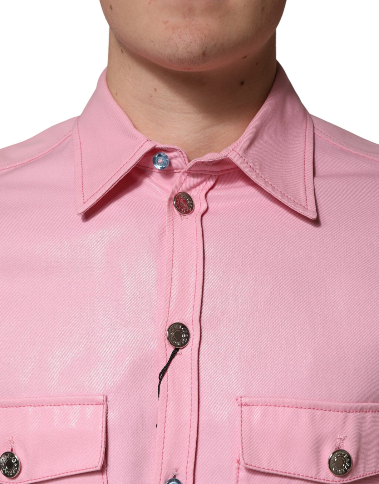 Dolce & Gabbana Pink Cotton Collared Men Button Down Shirt