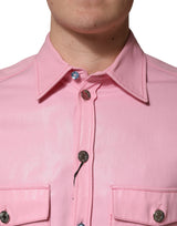 Dolce & Gabbana Pink Cotton Collared Men Button Down Shirt