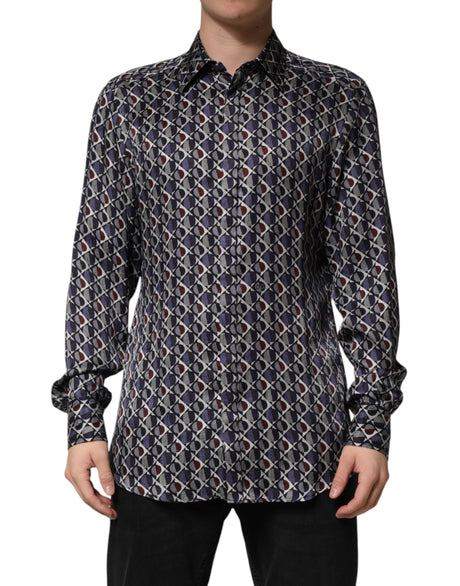 Dolce & Gabbana Multicolor Patterned Collared GOLD Men Dress Shirt