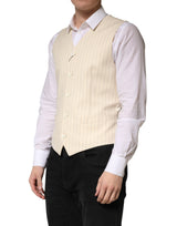 Dolce & Gabbana Beige Stripes Wool Dress Men Waistcoat Vest