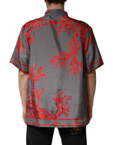 Dolce & Gabbana Gray Red Corals Short Sleeves Casual Shirt