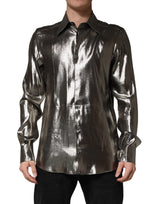 Dolce & Gabbana Silver Silk GOLD Collared Dress Formal Shirt