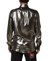 Dolce & Gabbana Silver Silk GOLD Collared Dress Formal Shirt