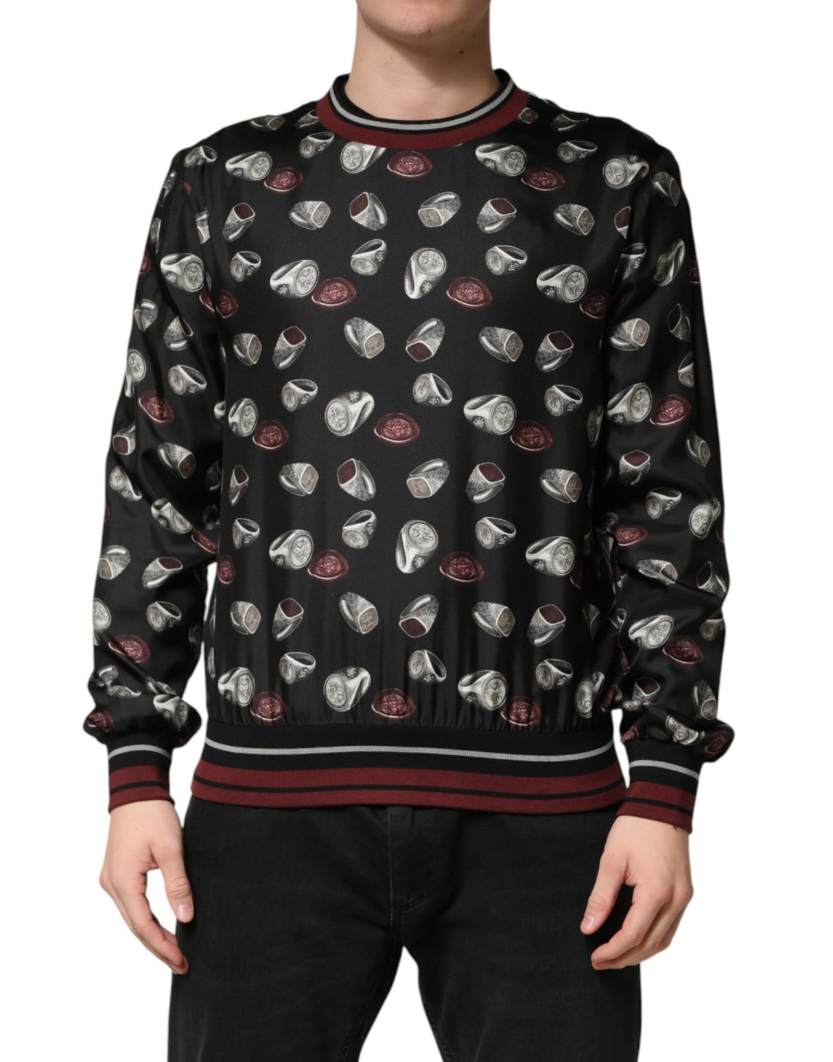 Dolce & Gabbana Black Ring Print CrewNeck Sweatshirt  Sweater