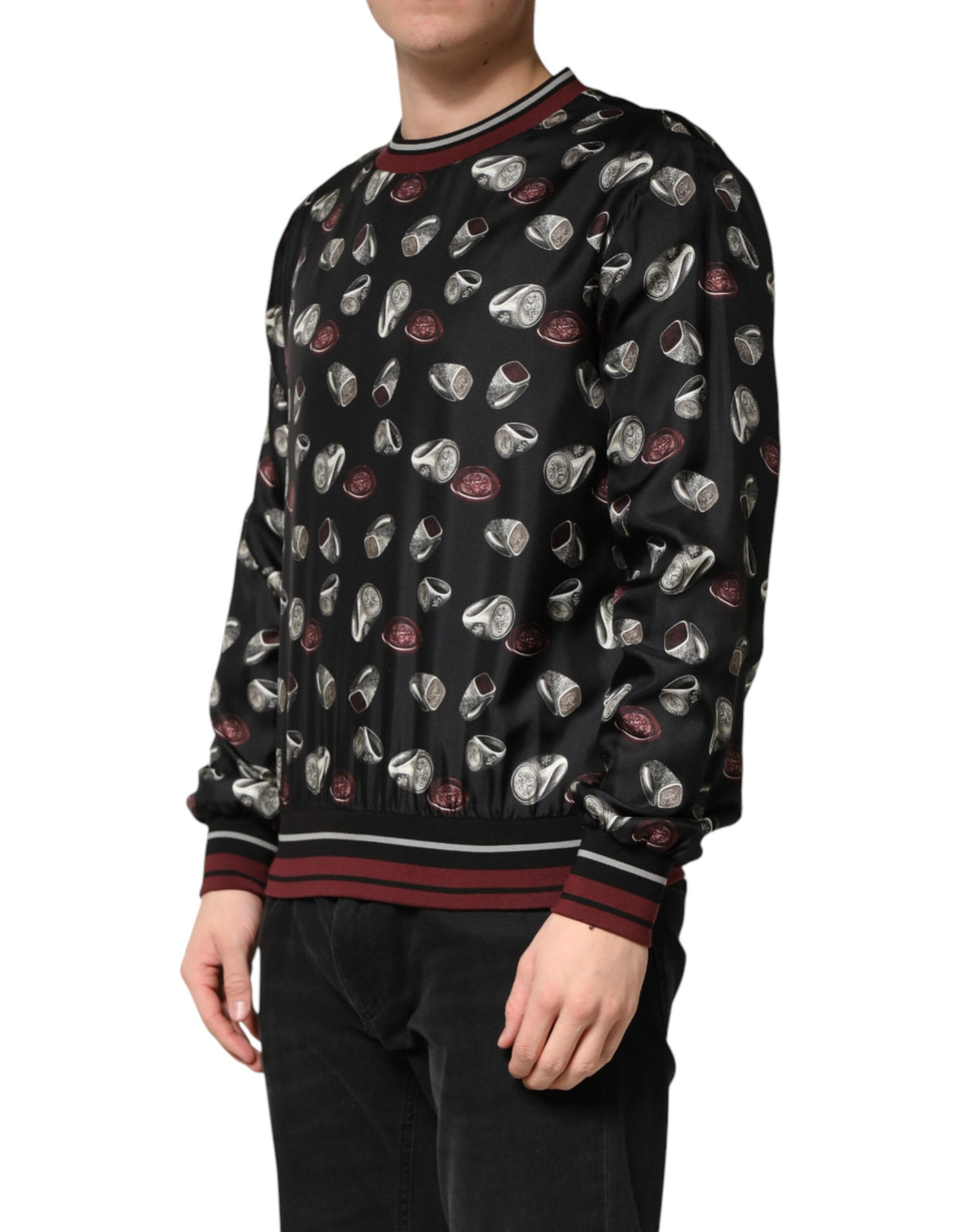 Dolce & Gabbana Black Ring Print CrewNeck Sweatshirt  Sweater