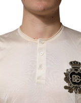 Dolce & Gabbana Off White Silk Logo Patch Men Henley T-shirt