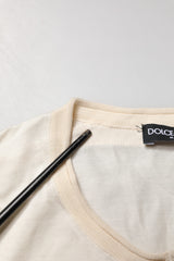 Dolce & Gabbana Off White Silk Logo Patch Men Henley T-shirt
