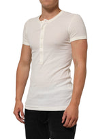 Dolce & Gabbana Off White Cotton Short Sleeve Henley T-shirt