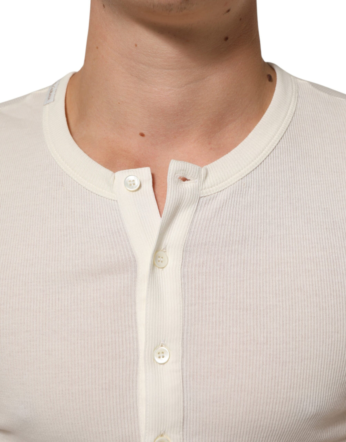 Dolce & Gabbana Off White Cotton Short Sleeve Henley T-shirt