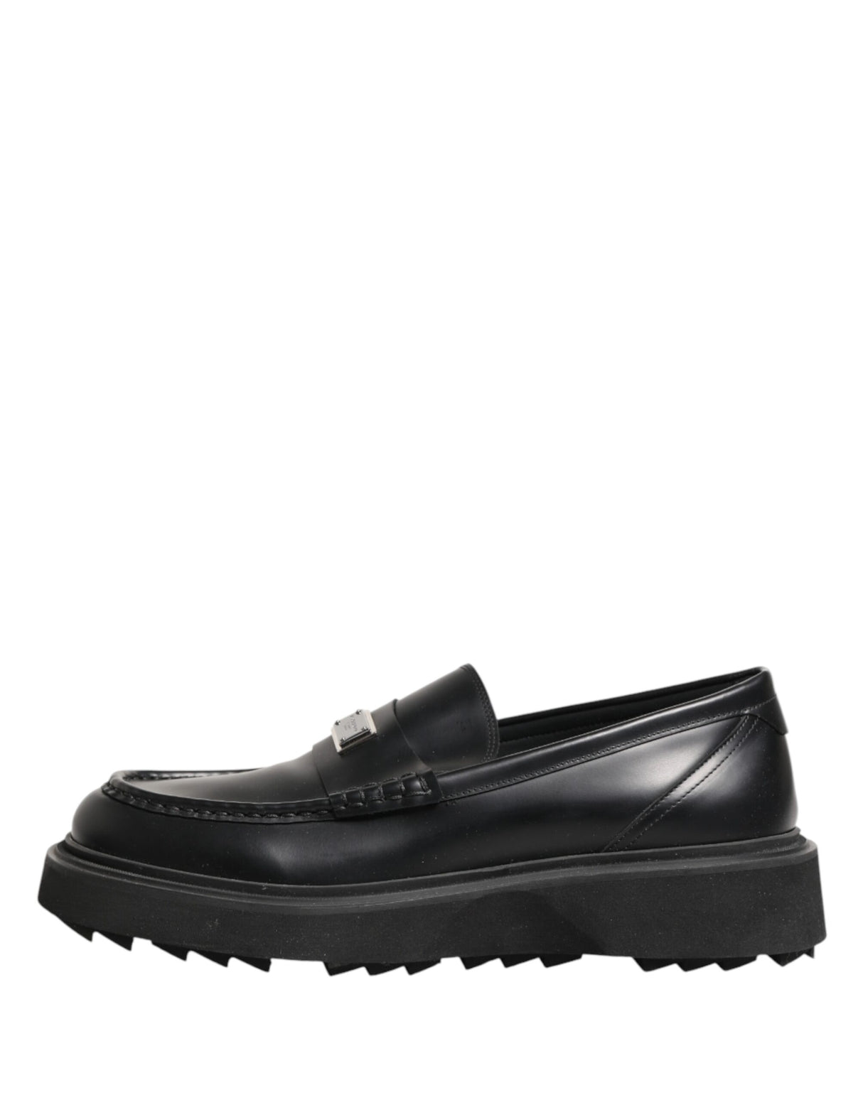 Dolce & Gabbana Black Leather DG Plaque Loafers Dress Shoes