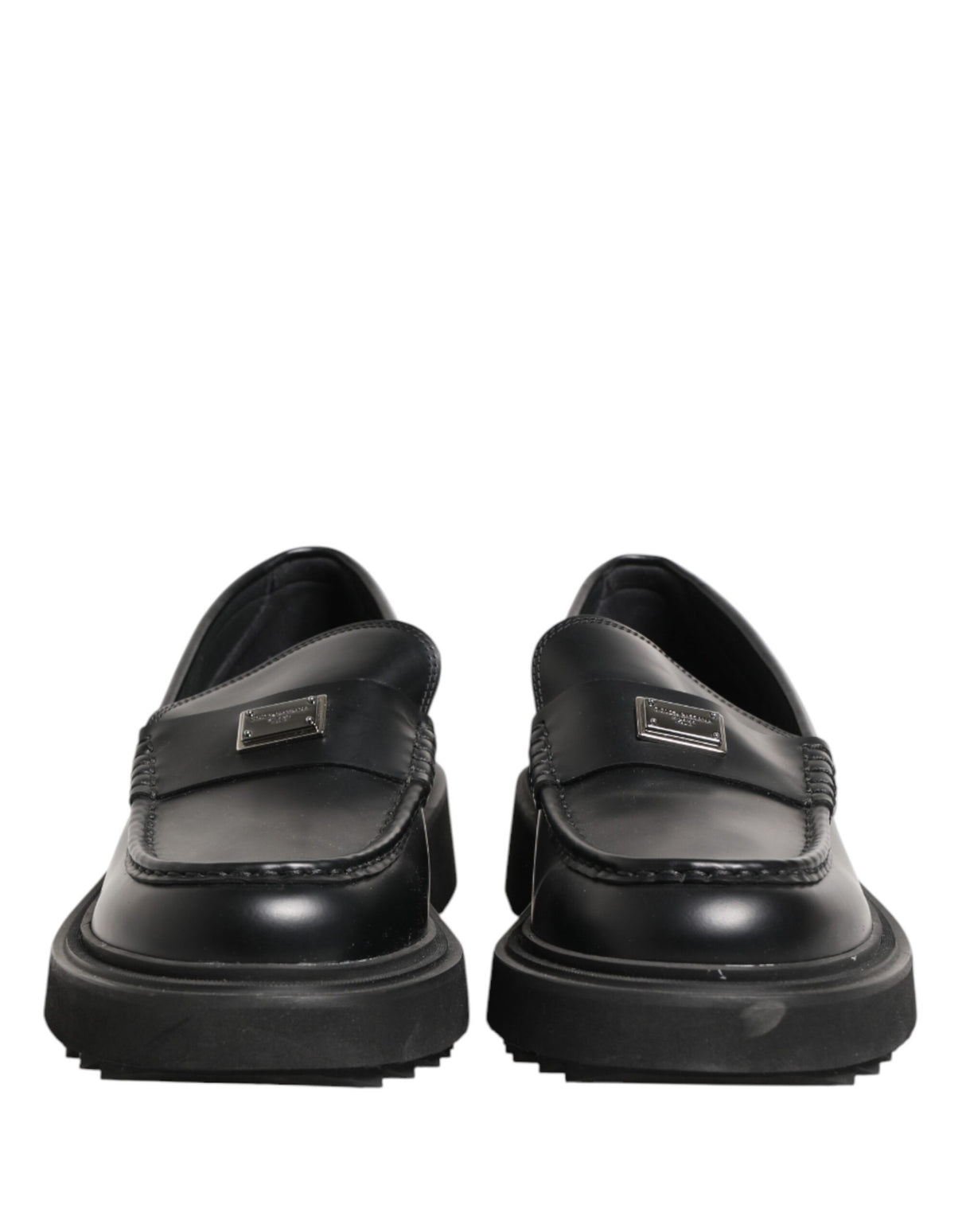 Dolce & Gabbana Black Leather DG Plaque Loafers Dress Shoes