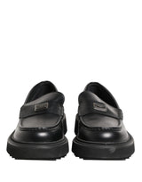 Dolce & Gabbana Black Leather DG Plaque Loafers Dress Shoes