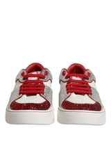 Dolce & Gabbana White Red Rhinestone Embellished Men Sneakers Shoes