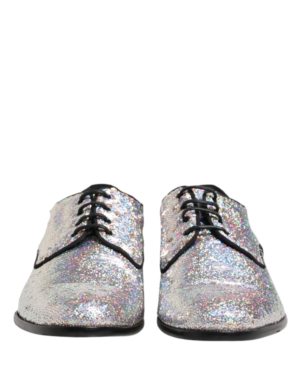 Dolce & Gabbana Silver Sequined Lace Up Men Derby Dress Shoes