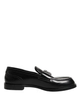 Dolce & Gabbana Black Leather DG Plaque Loafers Dress Shoes