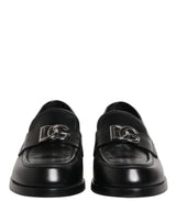 Dolce & Gabbana Black Leather DG Plaque Loafers Dress Shoes