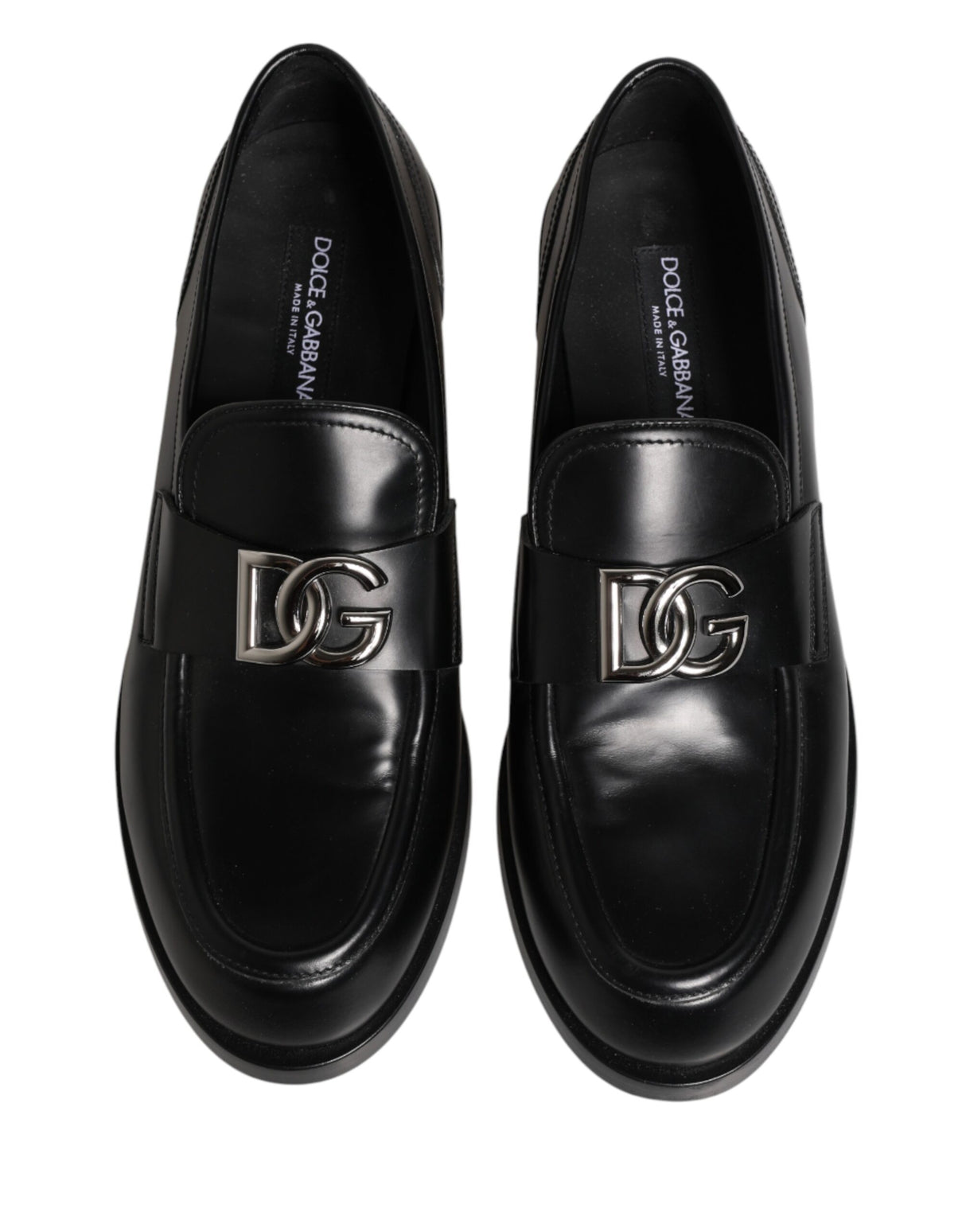 Dolce & Gabbana Black Leather DG Plaque Loafers Dress Shoes