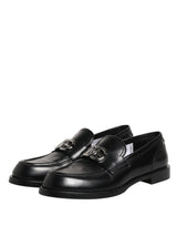 Dolce & Gabbana Black Leather DG Plaque Loafers Dress Shoes