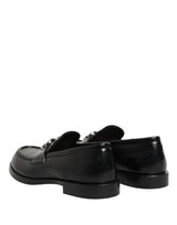 Dolce & Gabbana Black Leather DG Plaque Loafers Dress Shoes