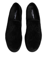 Dolce & Gabbana Black Velvet Slip On Loafers Formal Men Shoes