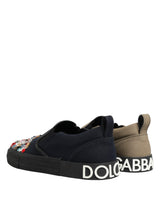 Dolce & Gabbana Blue Canvas Embellished Slip On Men Sneakers Shoes