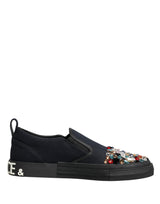 Dolce & Gabbana Blue Canvas Embellished Slip On Men Sneakers Shoes