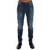 Frankie Morello Blue Cotton Slim Fit Jeans