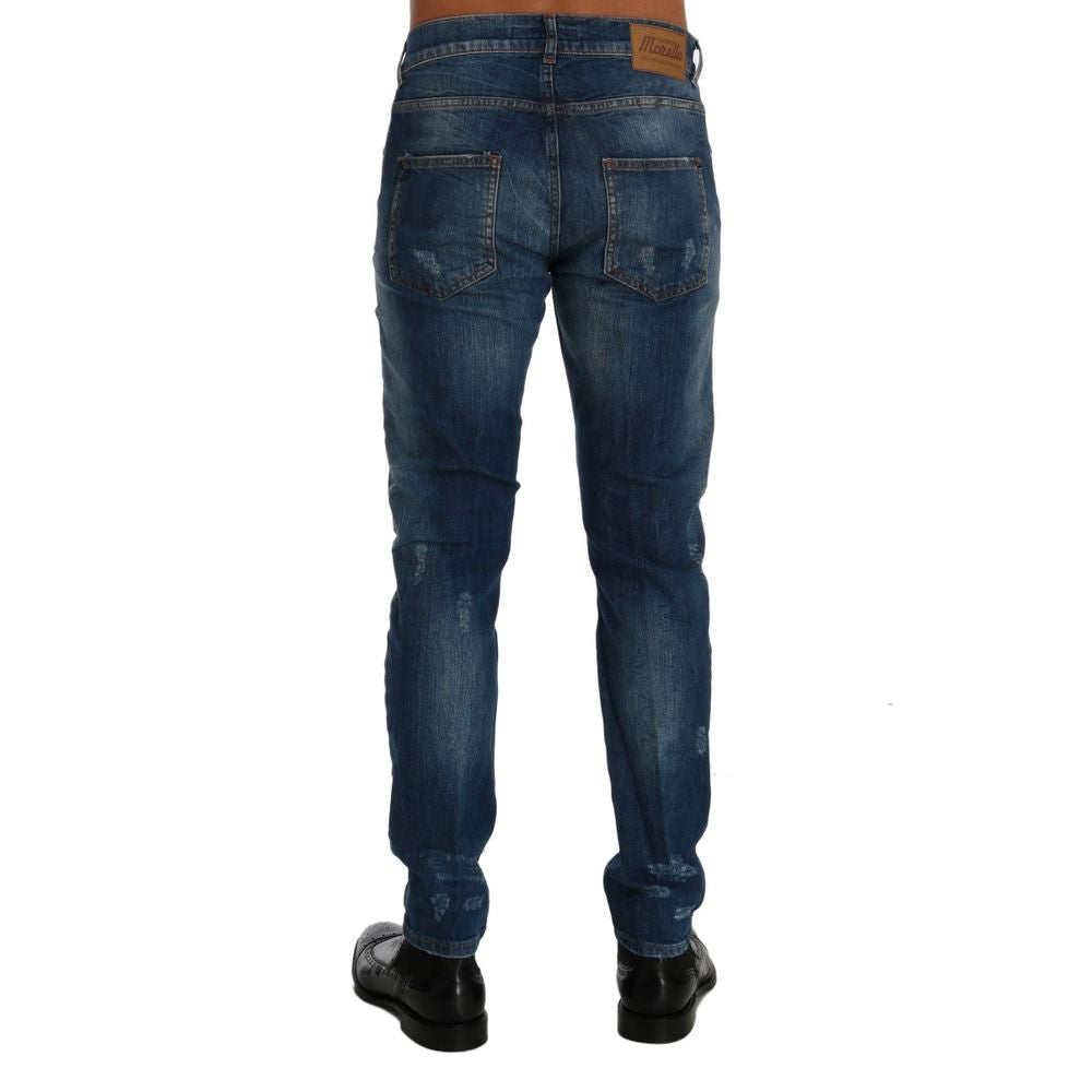 Frankie Morello Blue Cotton Slim Fit Jeans