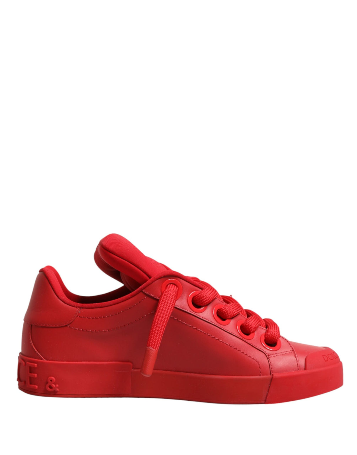 Dolce & Gabbana Red Leather Lace Up Low Top Sneakers Shoes