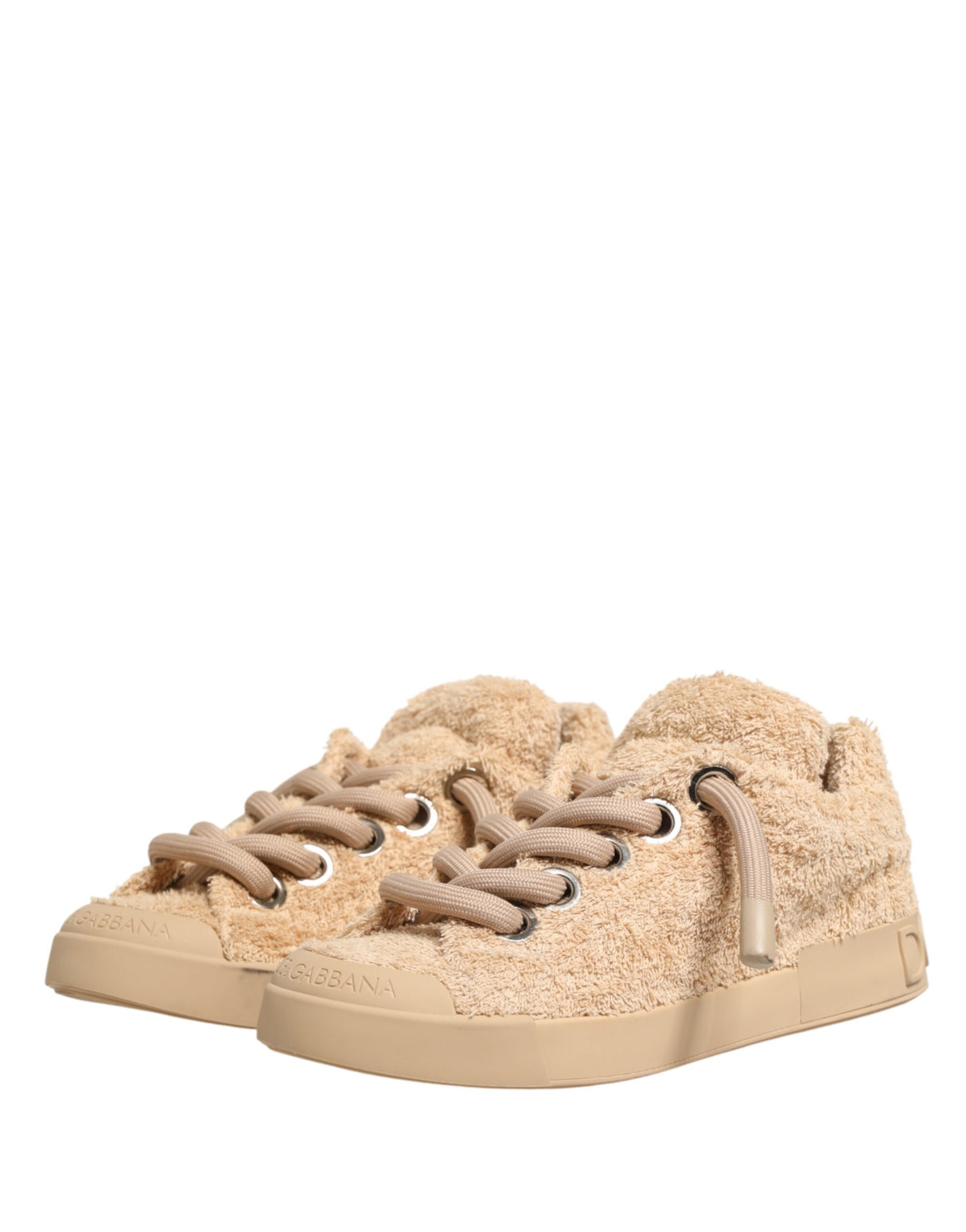 Dolce & Gabbana Shoes Beige Faux Shearling Low Top Sneakers