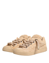 Dolce & Gabbana Shoes Beige Faux Shearling Low Top Sneakers