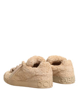 Dolce & Gabbana Shoes Beige Faux Shearling Low Top Sneakers