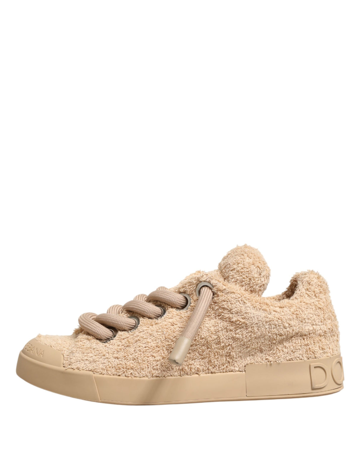 Dolce & Gabbana Shoes Beige Faux Shearling Low Top Sneakers
